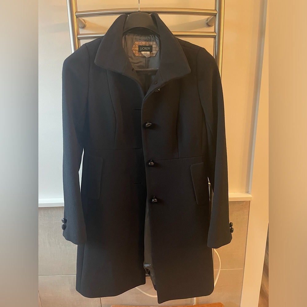 J Crew Ladies Black Wool Coat Size 4